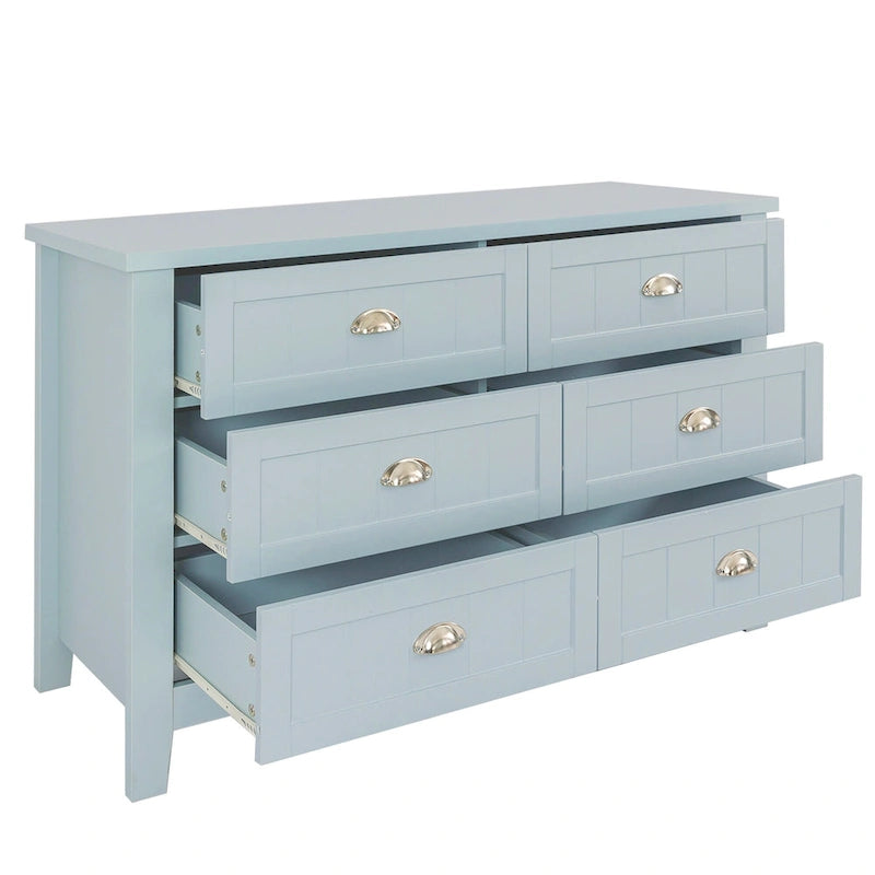 Antique Style 6-Drawer Double Dresser with Retro Shell Handle for Bedroom, Living Room