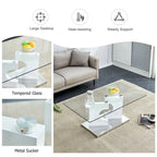 47.2  Modern Rectangular Coffee Table with Tempered Glass Tabletop and MDF Legs