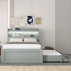 Gray Twin XL Platform Bed with LED Headboard & Drawers