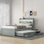 Gray Twin XL Platform Bed with LED Headboard & Drawers