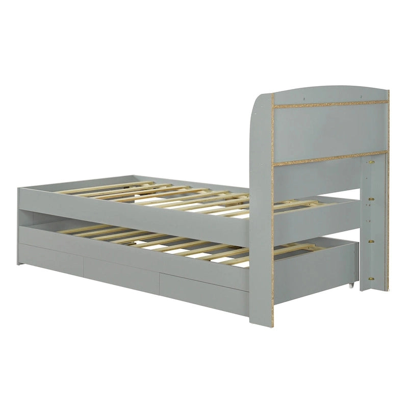 Gray Twin XL Platform Bed with LED Headboard & Drawers