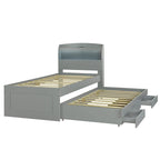 Gray Twin XL Platform Bed with LED Headboard & Drawers