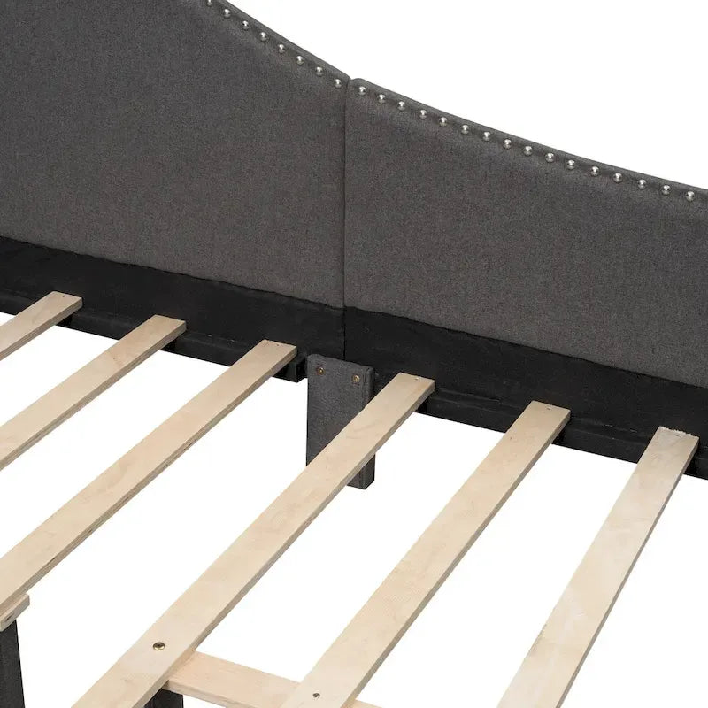 Grey Full Size Upholstered Daybed with Armrest