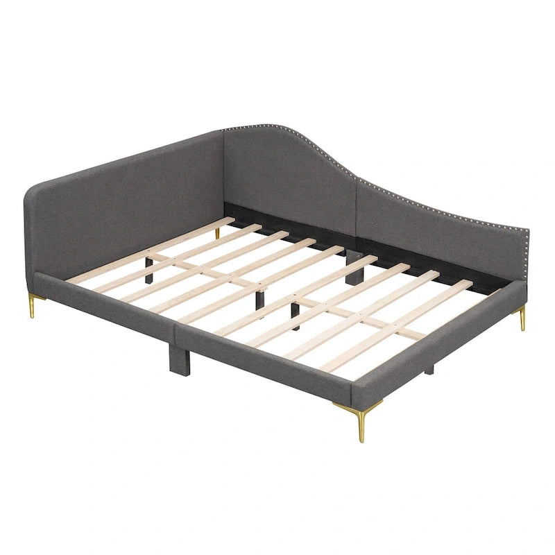 Grey Full Size Upholstered Daybed with Armrest