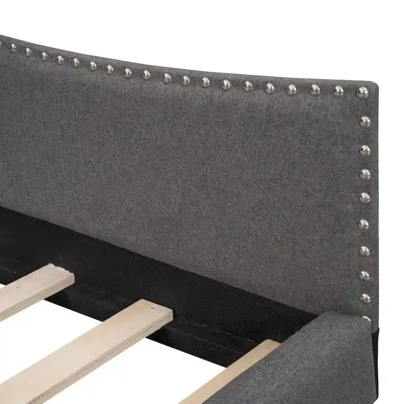 Grey Full Size Upholstered Daybed with Armrest