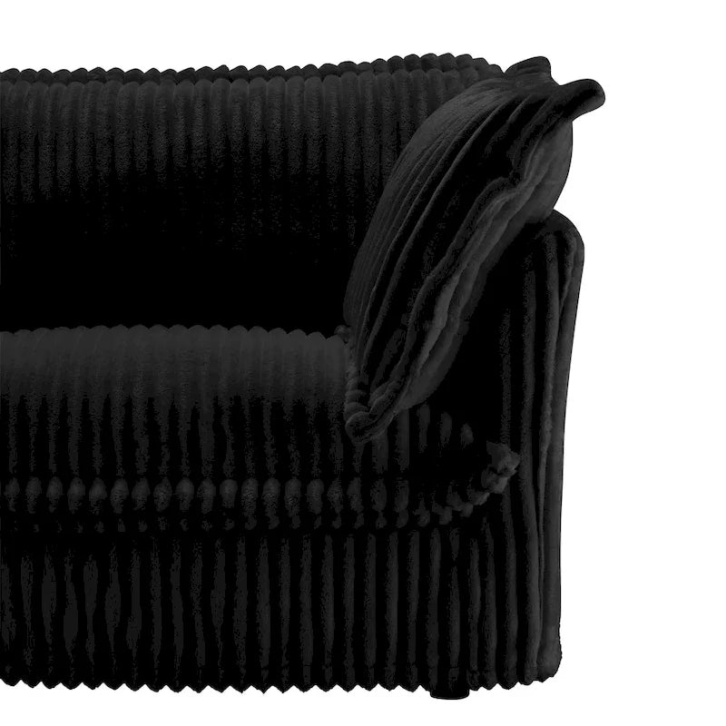 Corduroy 2-Seater Sectional Sofa with Convertible Ottoman & Pillows