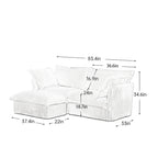 Corduroy 2-Seater Sectional Sofa with Convertible Ottoman & Pillows