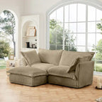 Corduroy 2-Seater Sectional Sofa with Convertible Ottoman & Pillows