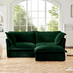 Corduroy 2-Seater Sectional Sofa with Convertible Ottoman & Pillows