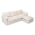 93.31  Faux Linen Modular Sectional Sofa with Ottoman, Wood Frame