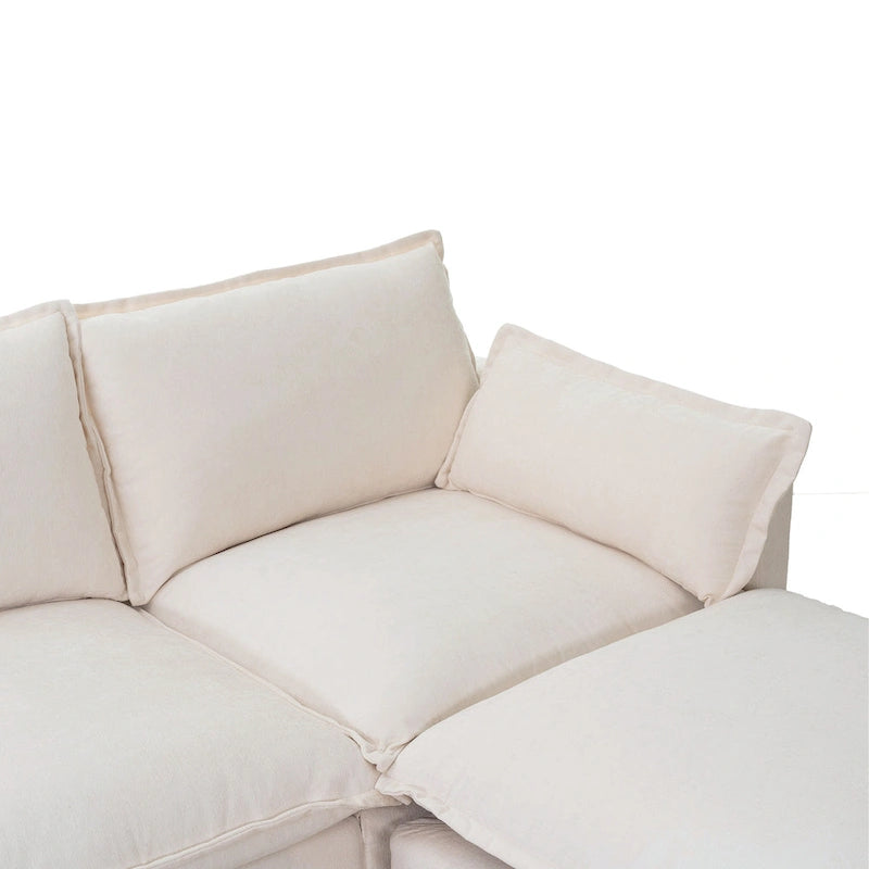 93.31  Faux Linen Modular Sectional Sofa with Ottoman, Wood Frame