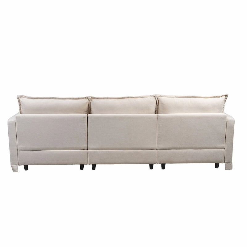 93.31  Faux Linen Modular Sectional Sofa with Ottoman, Wood Frame