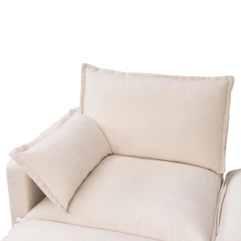 93.31  Faux Linen Modular Sectional Sofa with Ottoman, Wood Frame