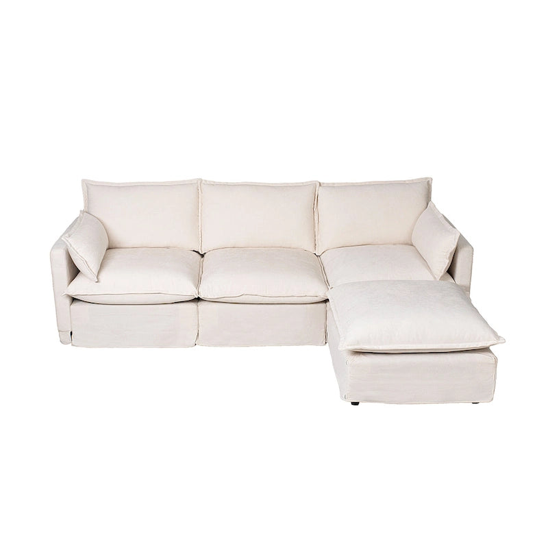 93.31  Faux Linen Modular Sectional Sofa with Ottoman, Wood Frame