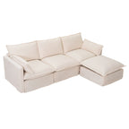 93.31  Faux Linen Modular Sectional Sofa with Ottoman, Wood Frame