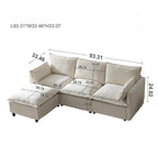 93.31  Faux Linen Modular Sectional Sofa with Ottoman, Wood Frame