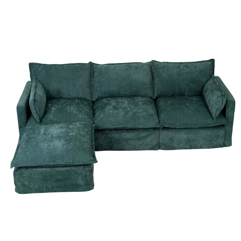 93.31  Faux Linen Modular Sectional Sofa with Ottoman, Wood Frame