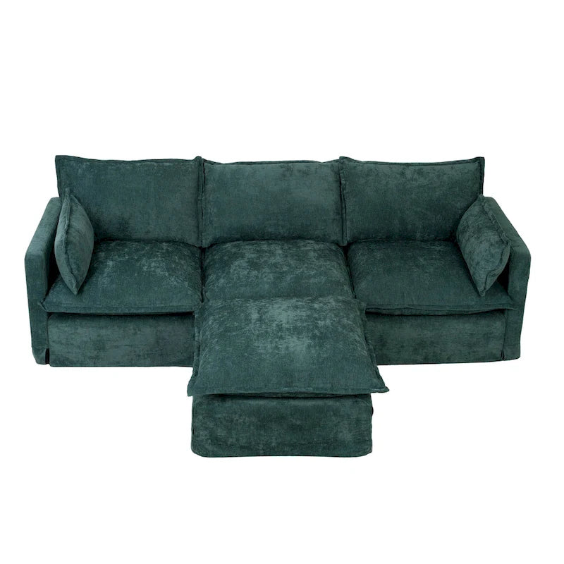 93.31  Faux Linen Modular Sectional Sofa with Ottoman, Wood Frame