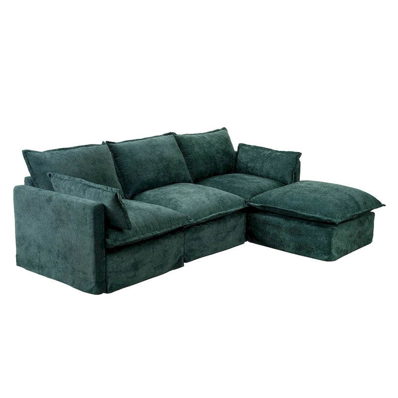 93.31  Faux Linen Modular Sectional Sofa with Ottoman, Wood Frame