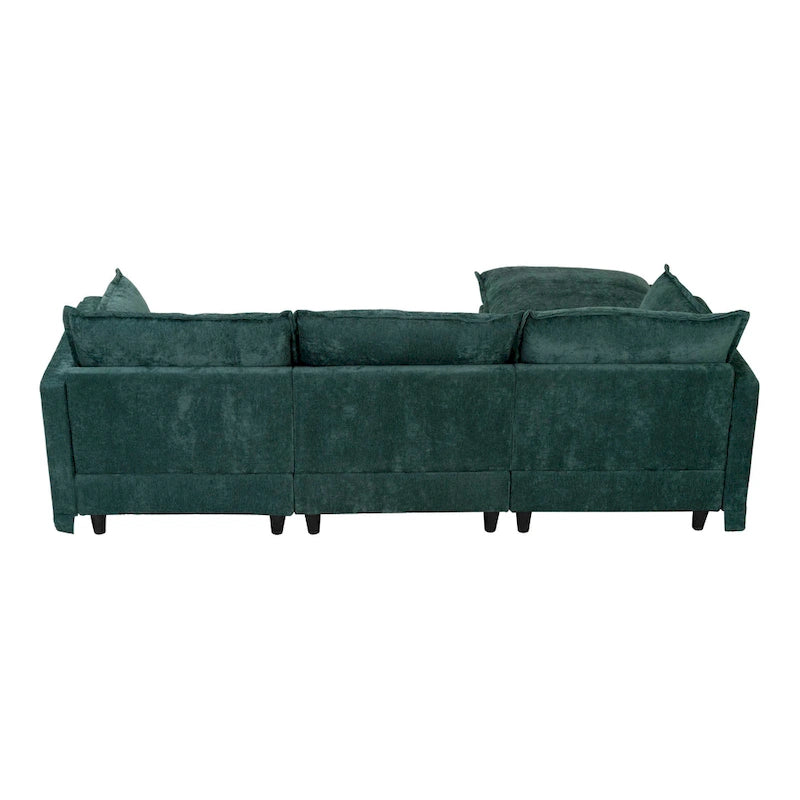 93.31  Faux Linen Modular Sectional Sofa with Ottoman, Wood Frame