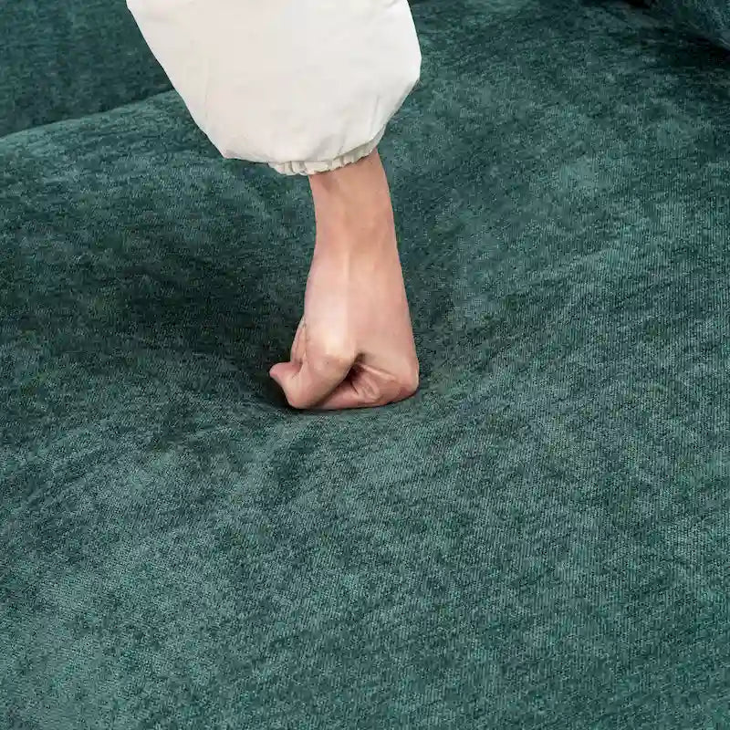 93.31  Faux Linen Modular Sectional Sofa with Ottoman, Wood Frame