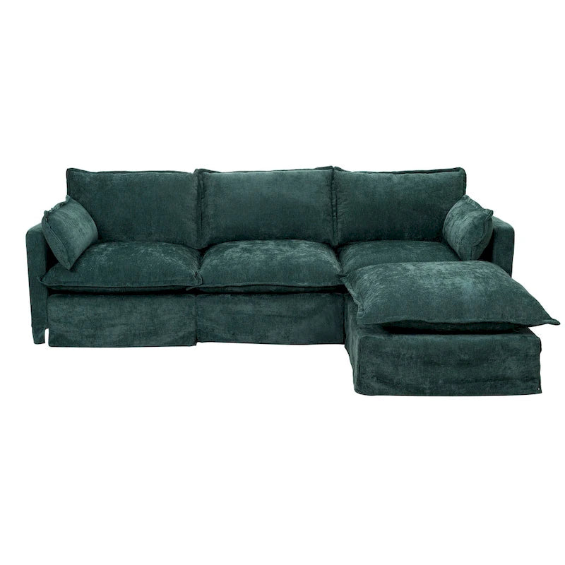 93.31  Faux Linen Modular Sectional Sofa with Ottoman, Wood Frame