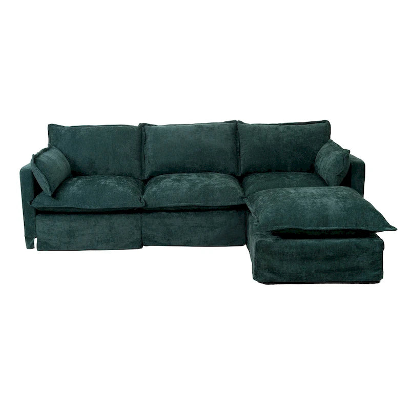93.31  Faux Linen Modular Sectional Sofa with Ottoman, Wood Frame