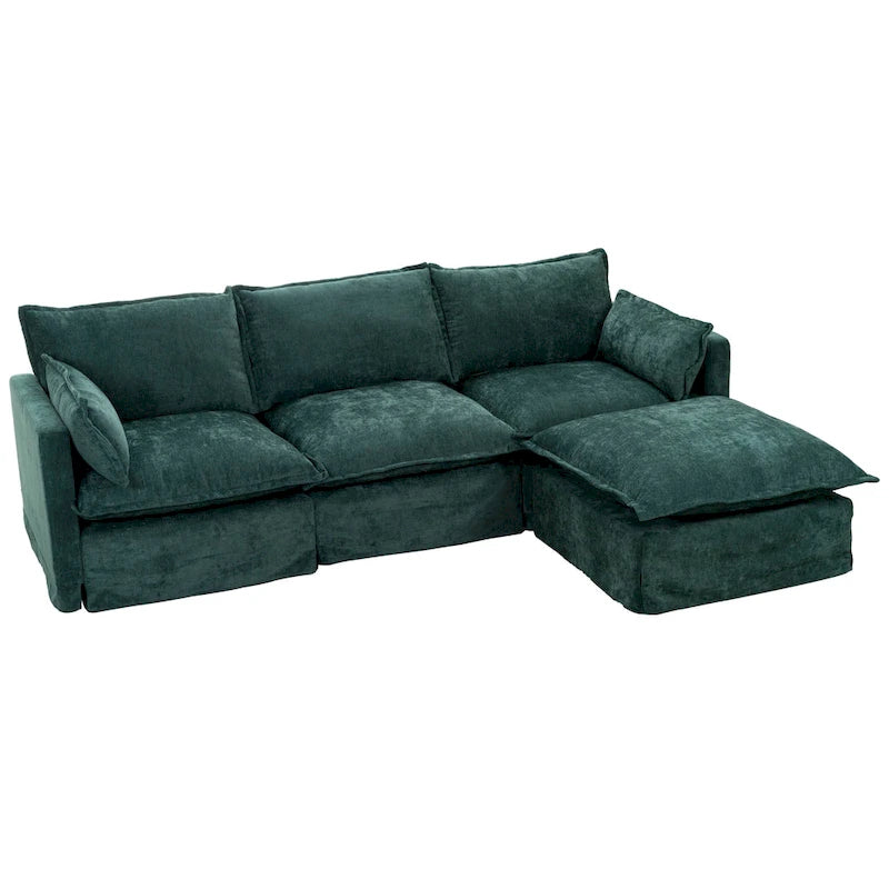 93.31  Faux Linen Modular Sectional Sofa with Ottoman, Wood Frame