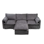 93.31  Faux Linen Modular Sectional Sofa with Ottoman, Wood Frame