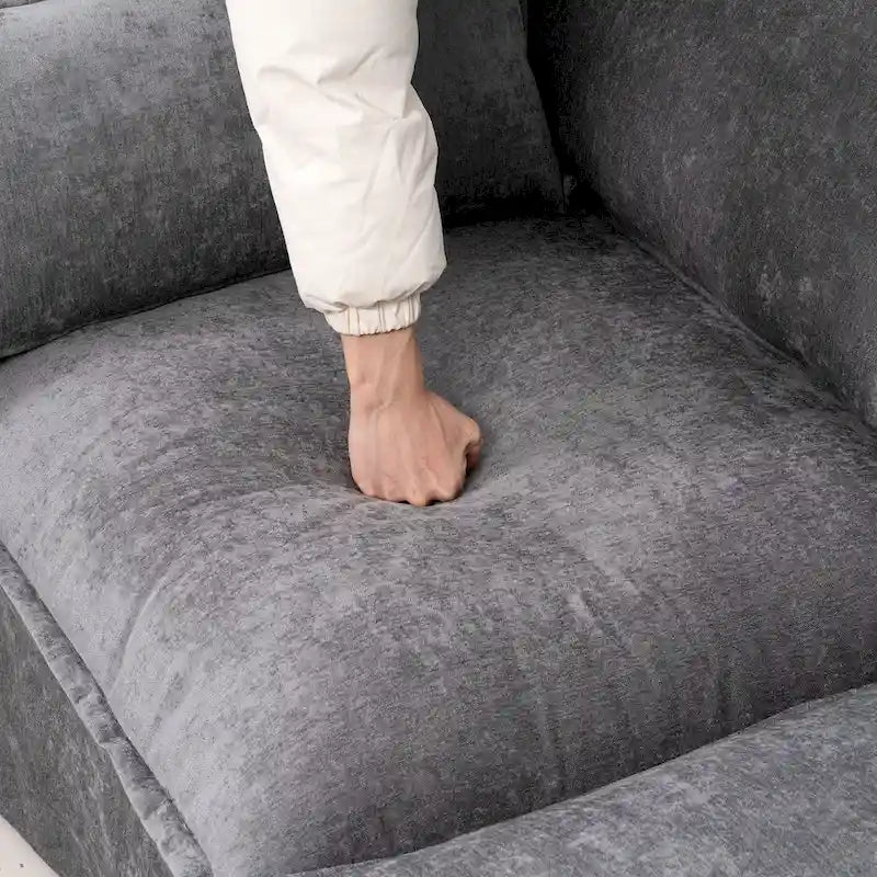 93.31  Faux Linen Modular Sectional Sofa with Ottoman, Wood Frame