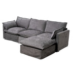 93.31  Faux Linen Modular Sectional Sofa with Ottoman, Wood Frame