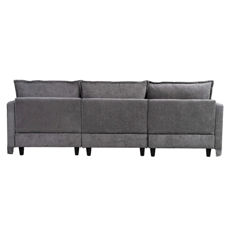 93.31  Faux Linen Modular Sectional Sofa with Ottoman, Wood Frame