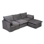 93.31  Faux Linen Modular Sectional Sofa with Ottoman, Wood Frame
