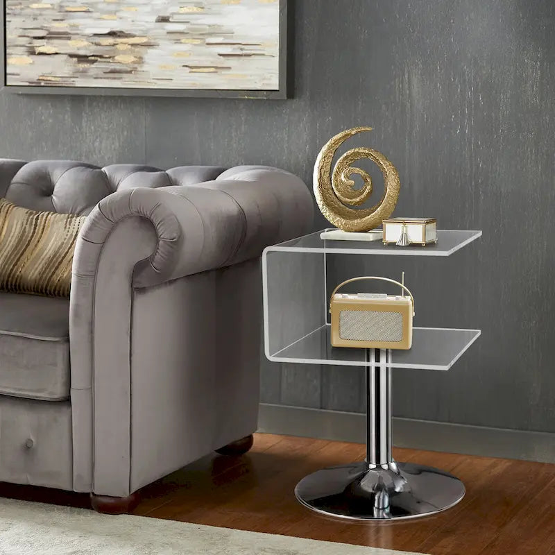 Modern Acrylic Clear Side Table C-shaped End Table - 23.6 H x 15.8 W x 15.8 L