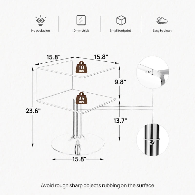 Modern Acrylic Clear Side Table C-shaped End Table - 23.6 H x 15.8 W x 15.8 L
