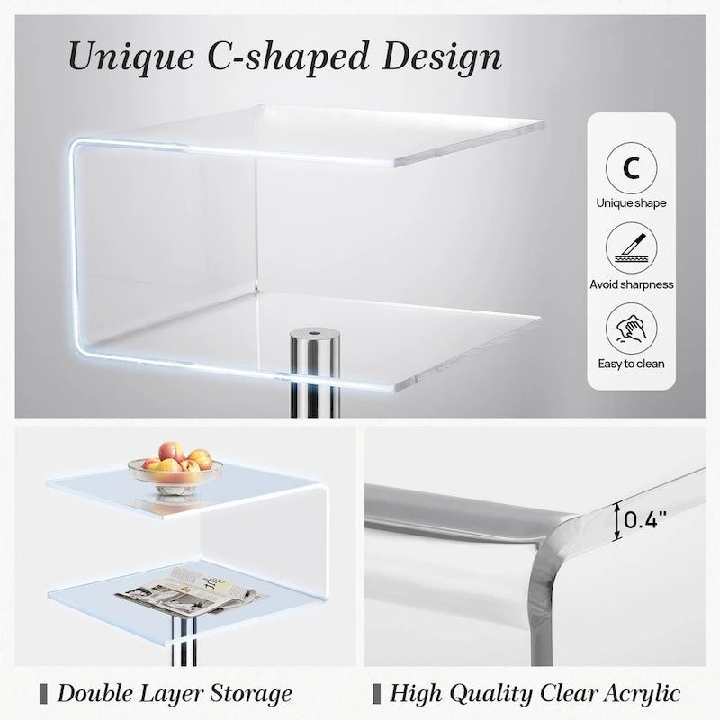 Modern Acrylic Clear Side Table C-shaped End Table - 23.6 H x 15.8 W x 15.8 L
