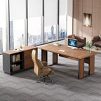 L Shaped Office Table with 47 Inch File Cabinet, Wood Business Furniture Set for Home Office