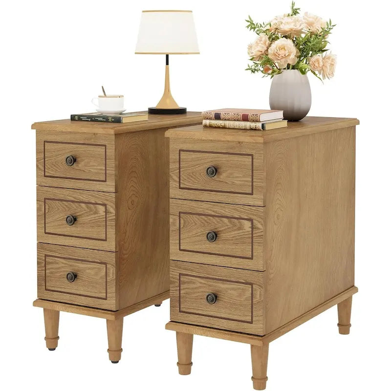 Solid Wood 3 - Drawer End Table Set,Fully Assembled Narrow Side Table