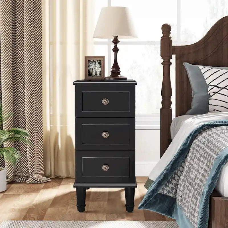 Solid Wood 3 - Drawer End Table Set,Fully Assembled Narrow Side Table