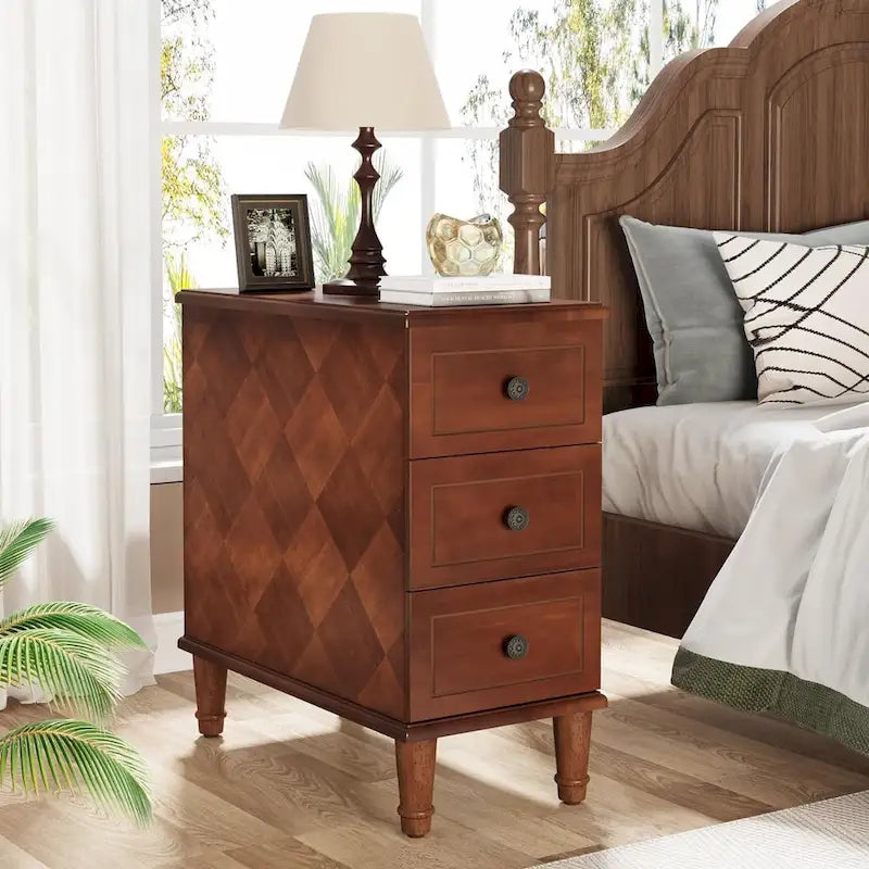 Solid Wood 3 - Drawer End Table Set,Fully Assembled Narrow Side Table