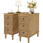 Solid Wood 3 - Drawer End Table Set,Fully Assembled Narrow Side Table