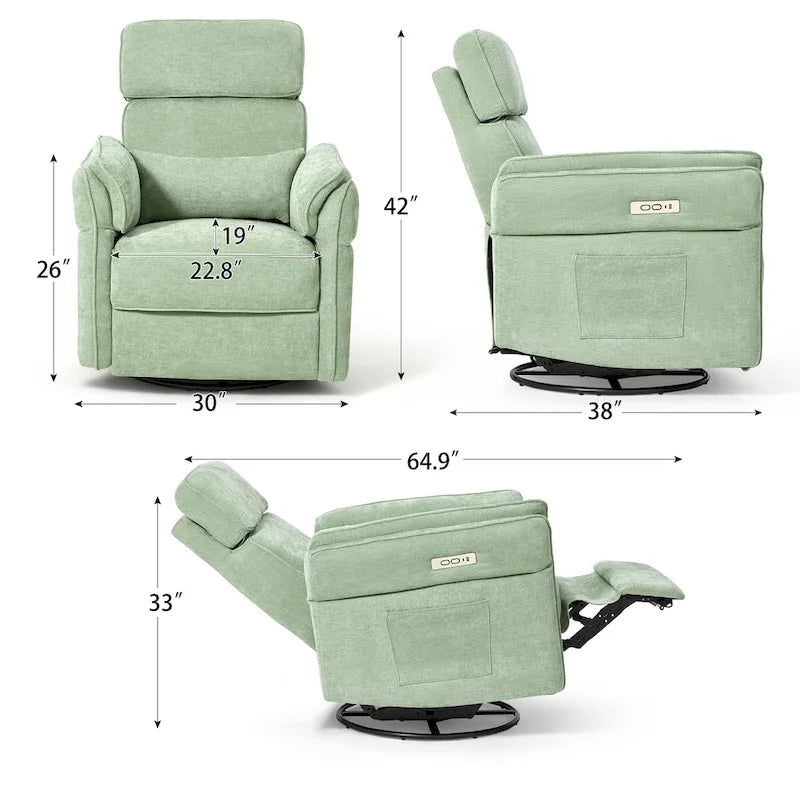 EROMMY Power Swivel Rocker Recliner Chair with Adjustable Headrest and Armrests, USB & Type-C Charging, Nursery Glider Recliner
