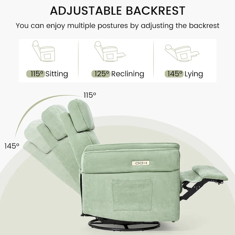 EROMMY Power Swivel Rocker Recliner Chair with Adjustable Headrest and Armrests, USB & Type-C Charging, Nursery Glider Recliner