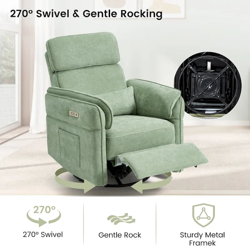 EROMMY Power Swivel Rocker Recliner Chair with Adjustable Headrest and Armrests, USB & Type-C Charging, Nursery Glider Recliner