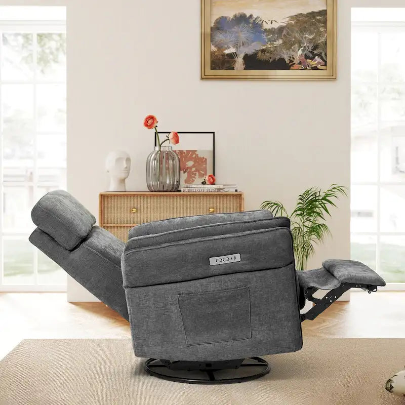 EROMMY Power Swivel Rocker Recliner Chair with Adjustable Headrest and Armrests, USB & Type-C Charging, Nursery Glider Recliner