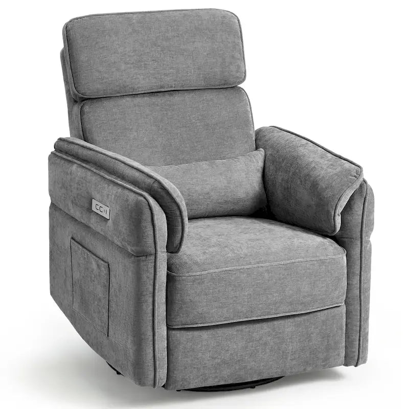 EROMMY Power Swivel Rocker Recliner Chair with Adjustable Headrest and Armrests, USB & Type-C Charging, Nursery Glider Recliner