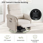 EROMMY Power Swivel Rocker Recliner Chair with Adjustable Headrest and Armrests, USB & Type-C Charging, Nursery Glider Recliner
