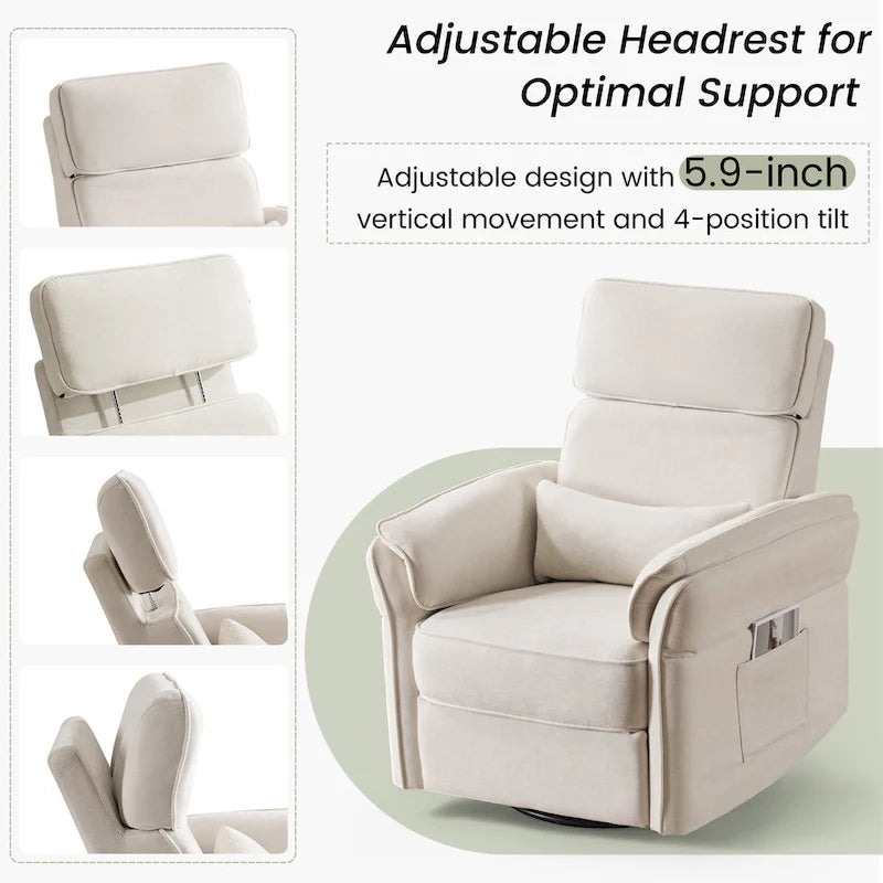 EROMMY Power Swivel Rocker Recliner Chair with Adjustable Headrest and Armrests, USB & Type-C Charging, Nursery Glider Recliner