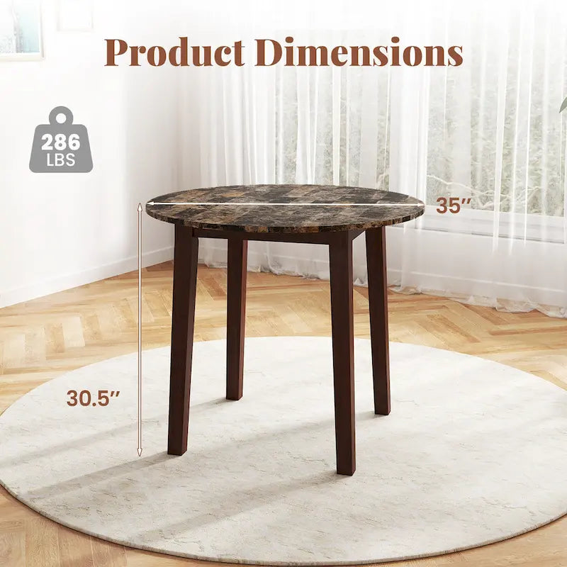 Gymax 35  Kitchen Table Round Dining Table w/ Marble-textured Veneer
