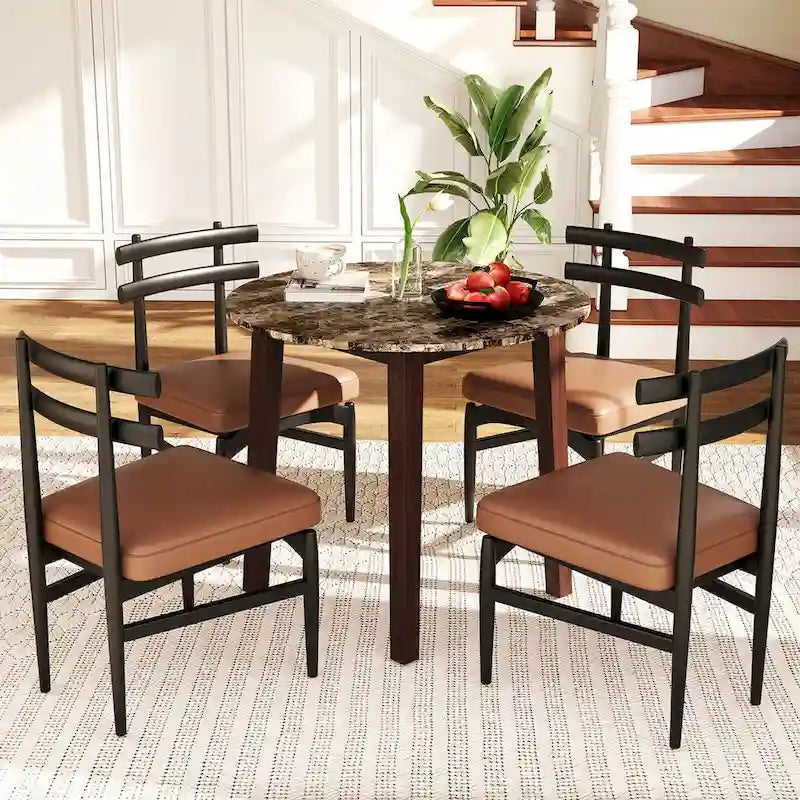 Gymax 35  Kitchen Table Round Dining Table w/ Marble-textured Veneer